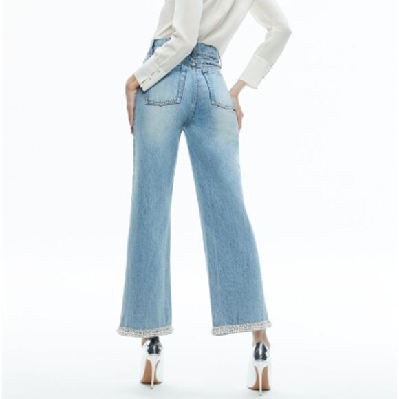 Alice + Olivia Women's Rockstar Blue Ora High Rise Embellished Jeans Size 24 - Picture 13 of 15